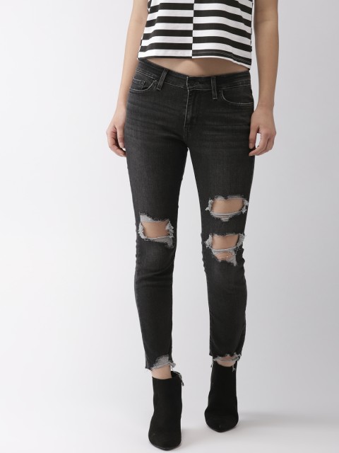 

Levis Women Black Skinny Fit Mid-Rise Highly Distressed Stretchable Jeans 711