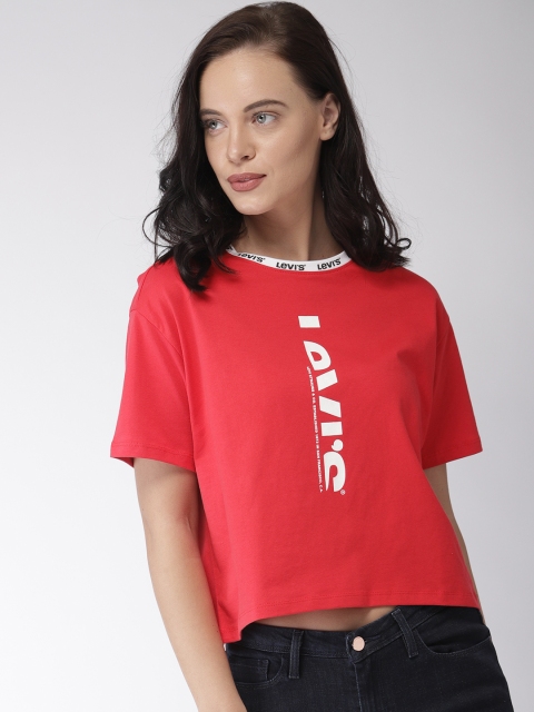 

Levis Women Red Printed Round Neck Cropped Boxy T-shirt