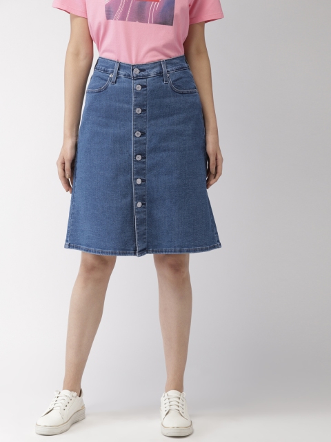 

Levis Women Blue Solid A-Line Denim Skirt