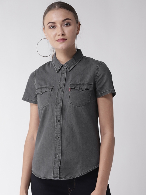 

Levis Women Grey Classic Regular Fit Solid Denim Casual Shirt