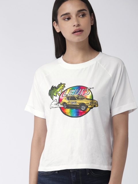 

Levis Women White Printed Round Neck T-shirt
