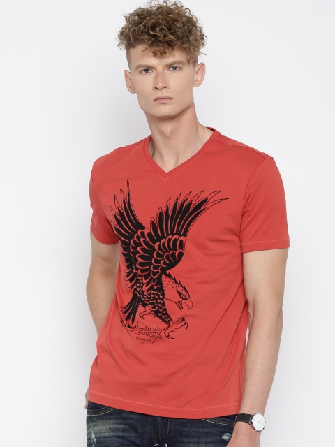 

Ed Hardy Orange Printed T-shirt