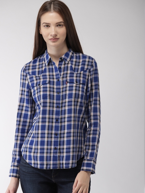 

Levis Women Blue & White Classic Regular Fit Checked Casual Shirt