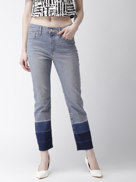 

Levis Women Blue Straight Fit High-Rise Clean Look Stretchable Cropped Jeans 724