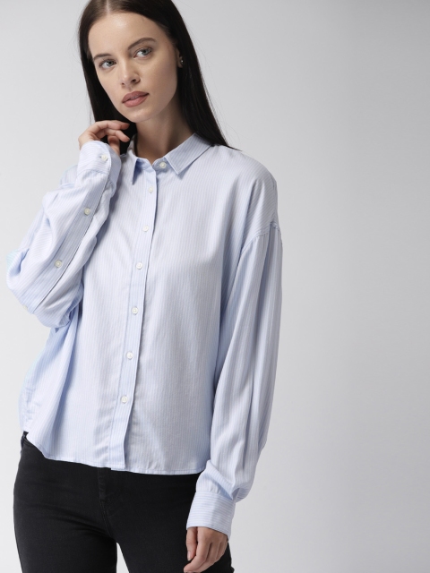 

Levis Women Blue & White Regular Fit Striped Casual Shirt