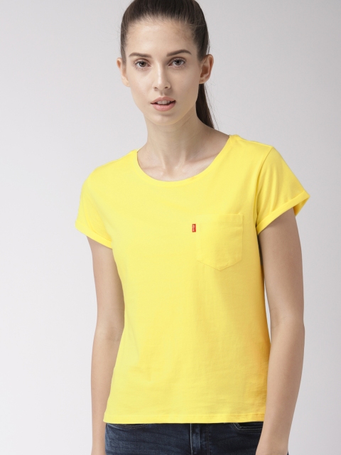 

Levis Women Yellow Solid Slim Fit Round Neck T-shirt