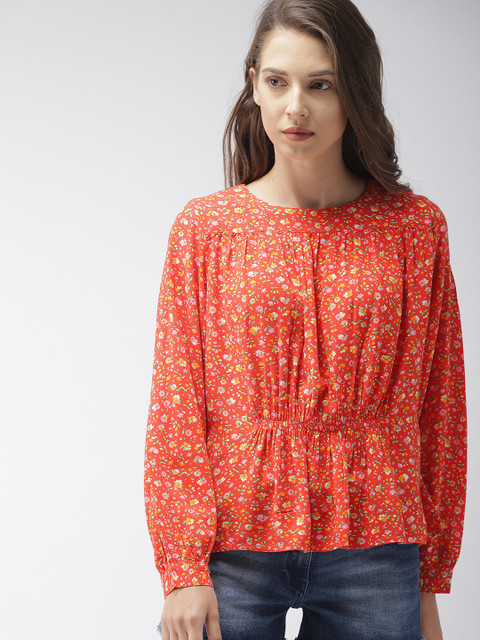 

Levis Women Orange Printed Cinched Waist Top
