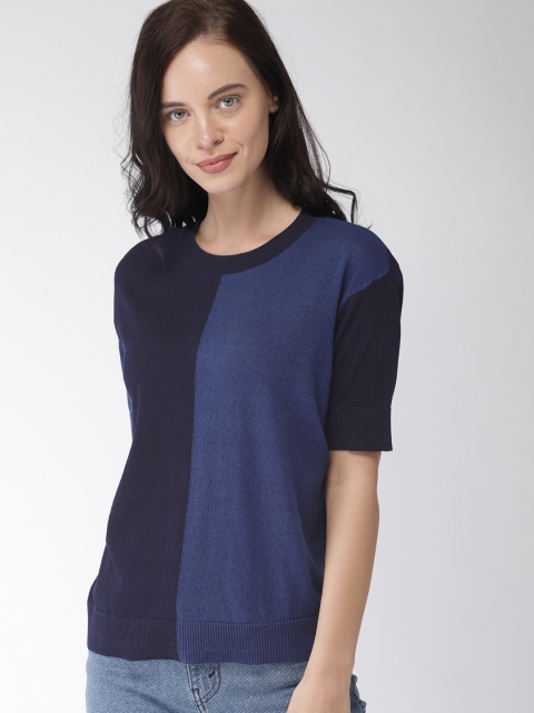 

Levis Women Blue Black Colourblocked Round Neck Pure Cotton T-shirt