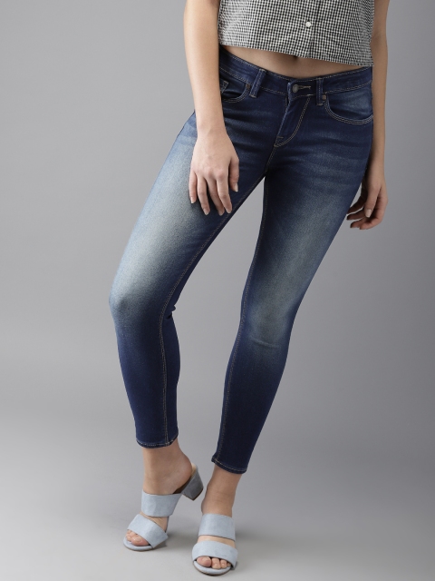 

HERE&NOW Women Blue Skinny Fit Mid-Rise Clean Look Stretchable Cropped Jeans