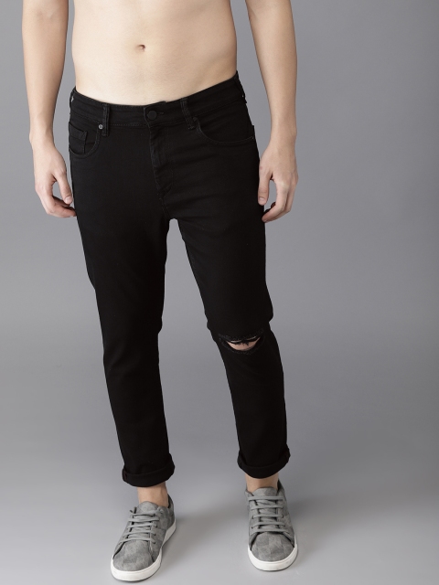 

Moda Rapido Men Black Slim Tapered Fit Mid-Rise Slash Knee Stretchable Jeans