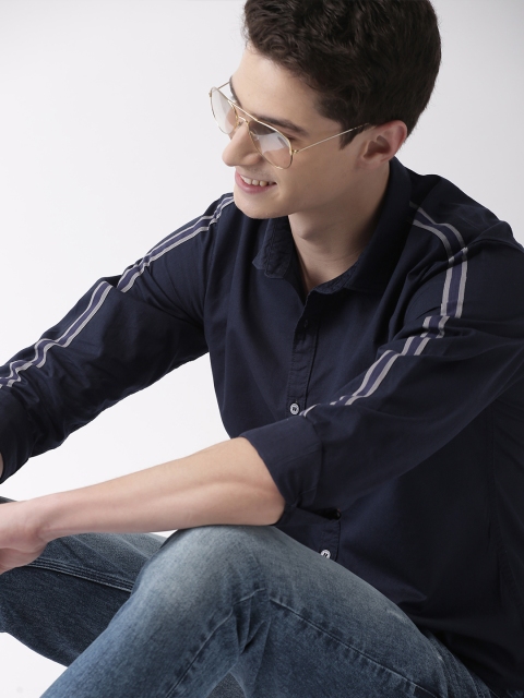 

Mast & Harbour Men Navy Blue Solid Casual Shirt