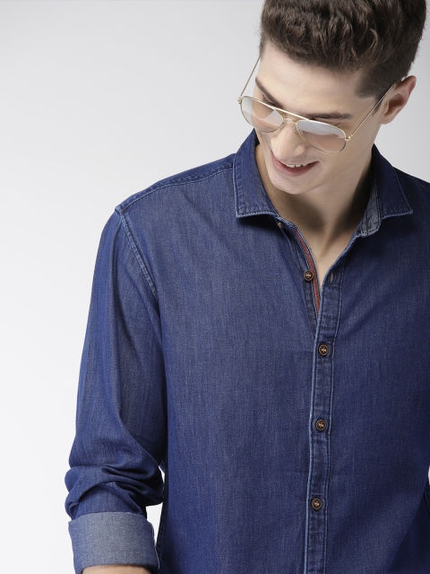 

Mast & Harbour Men Navy Blue Regular Fit Solid Denim Shirt