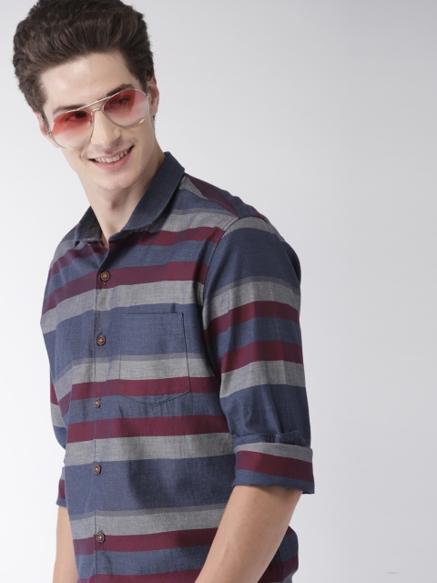 

Mast & Harbour Men Navy Blue & Grey Regular Fit Striped Casual Shirt