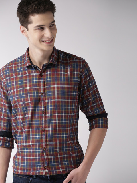 

Mast & Harbour Men Blue & Brown Checked Casual Shirt