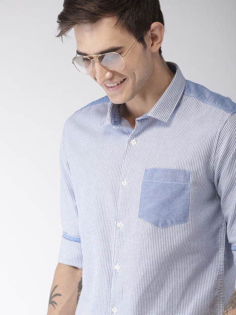 

Mast & Harbour Men White & Blue Slim Fit Striped Casual Shirt