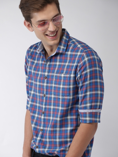 

Mast & Harbour Men Blue & Red Slim Fit Checked Casual Shirt