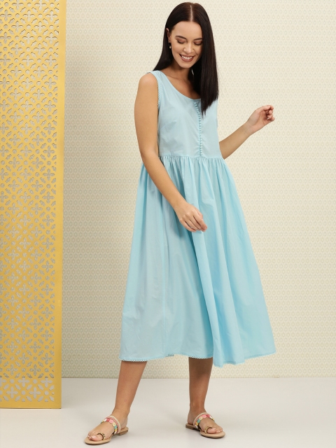 

House of Pataudi Women Blue Solid A-Line Dress