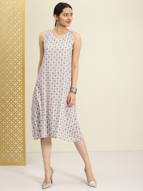 

House of Pataudi Women White Printed A-Line Dress
