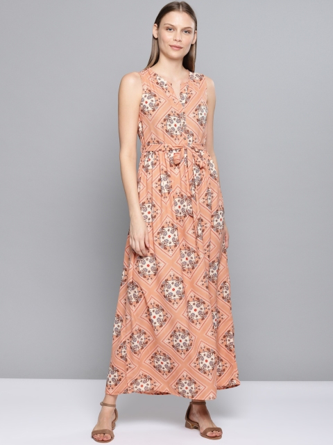 

Chemistry Women Peach-Coloured Scarf Printed Maxi Dress