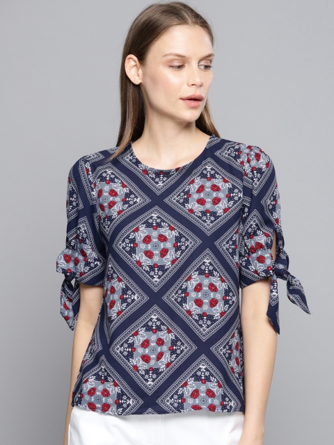 

Chemistry Women Navy Scarf Printed Top, Navy blue