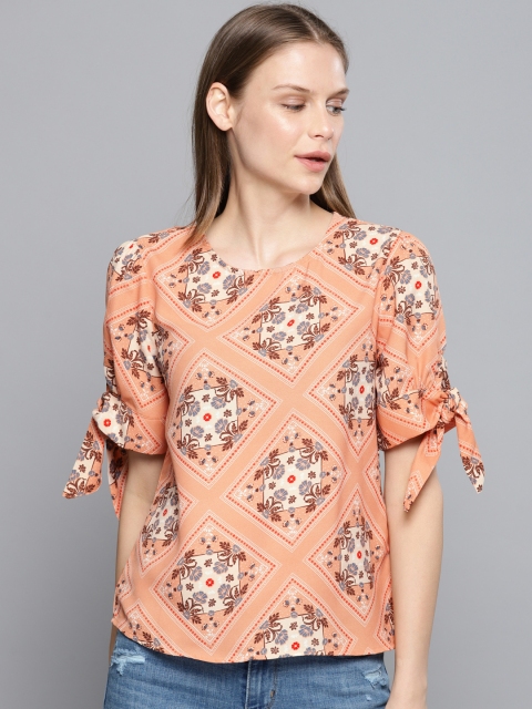 

Chemistry Women Peach-Coloured Scarf Printed Top