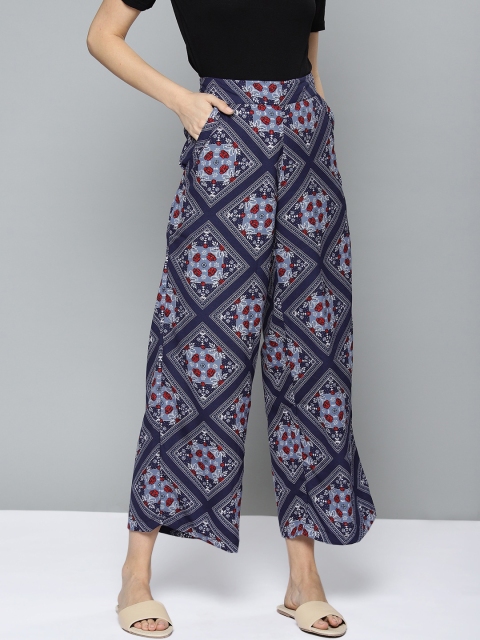 

Chemistry Women Navy Blue Wide Leg Printed Cropped Palazzos