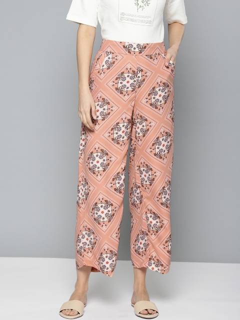 

Chemistry Women Peach-Coloured Wide Leg Printed Cropped Palazzos