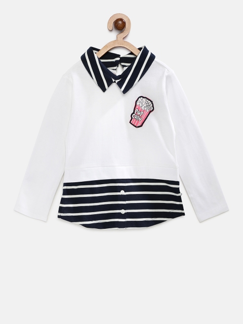

TAMBOURINE Girls White Striped Polo Collar T-shirt