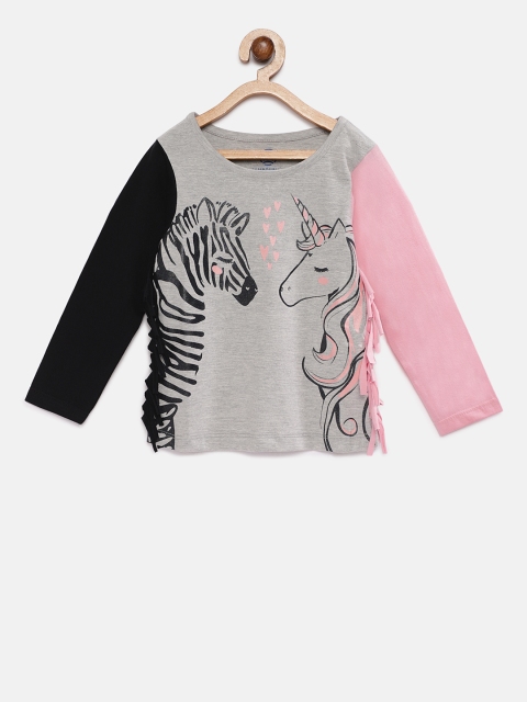 

TAMBOURINE Girls Pink & Grey Printed Round Neck T-shirt