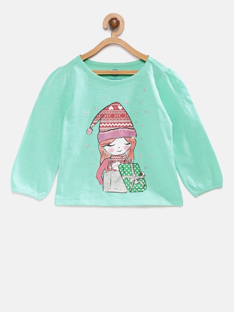 

TAMBOURINE Girls Sea Green Printed Round Neck T-shirt
