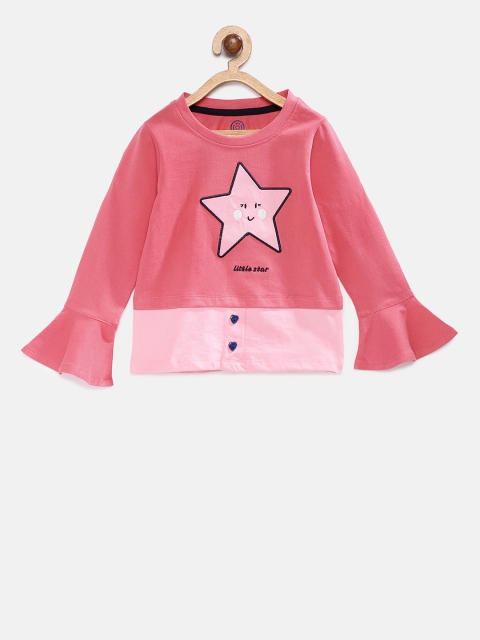 

TAMBOURINE Girls Pink Embroidered Bell Sleeves T-shirt