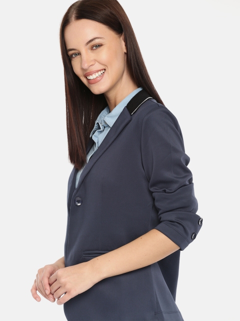 

Mast & Harbour Women Navy Blue Solid Slim Fit Casual Blazer