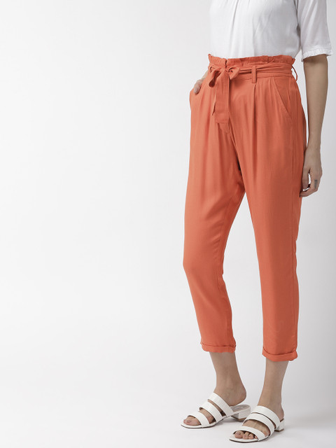 

Mast & Harbour Women Orange Regular Fit Solid Peg Trousers