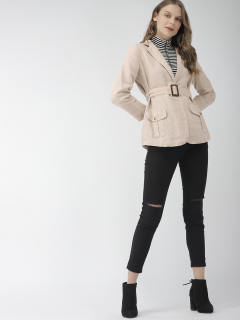 

Mast & Harbour Women Beige Solid Regular Fit Single Breasted Casual Blazer