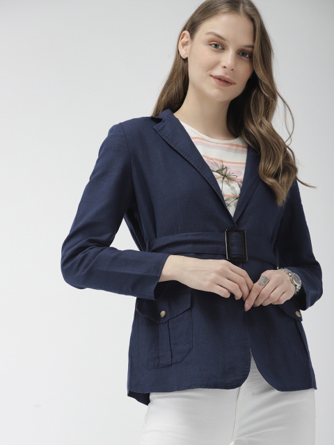 

Mast & Harbour Women Navy Blue Solid Regular Fit Single Breasted Lightweight Casual Blazer