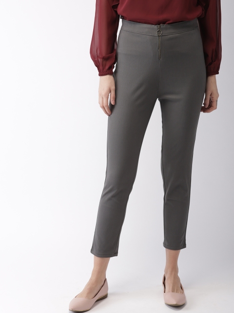 

Mast & Harbour Women Charcoal Grey Solid Treggings