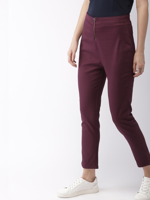 

Mast & Harbour Women Burgundy Solid Treggings