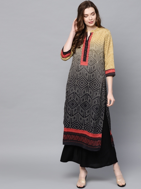 

Shree Women Black & Beige Printed Straight Kurta