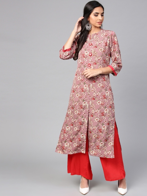 

Shree Women Mauve & Off-White Floral Printed Straight Kurta