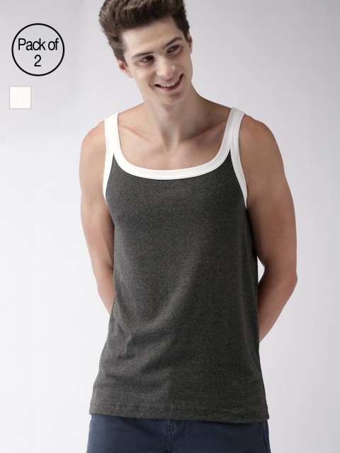 

Mast & Harbour Men Pack of 2 Solid Premium Cotton Ultra Soft Innerwear Vests MNH-RT-PK2-002D, Charcoal