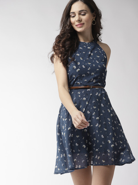 

Mast & Harbour Women Navy Blue & White Printed A-Line Dress