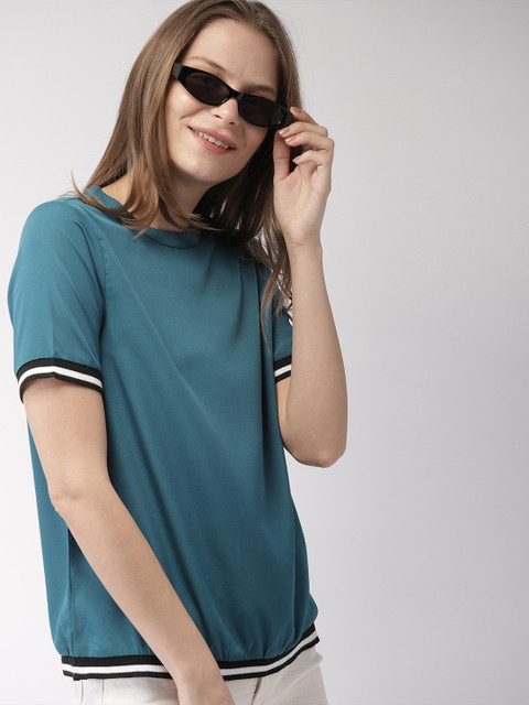 

Mast & Harbour Women Teal Blue Solid Styled Back Top