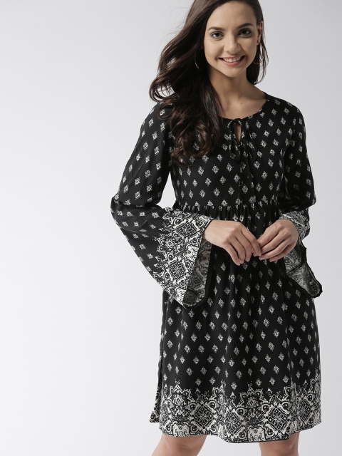 

Mast & Harbour Women Black Printed A-Line Dress