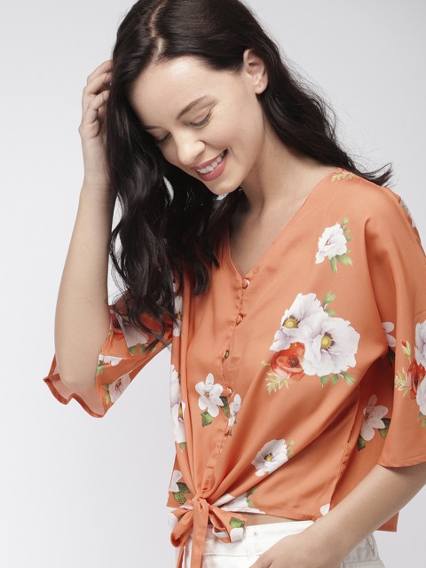 

Mast & Harbour Women Orange Floral Printed Top