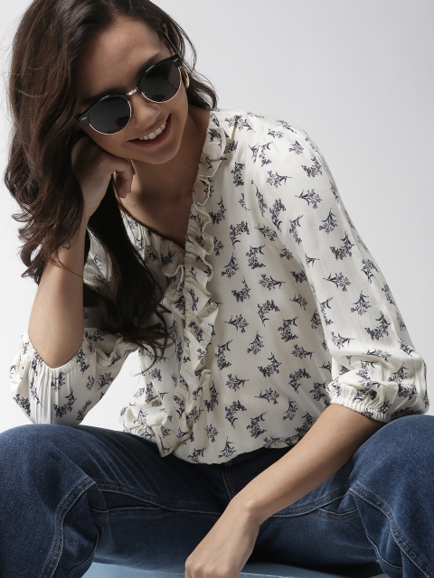 

Mast & Harbour Women Off-White Floral Print Blouson Top