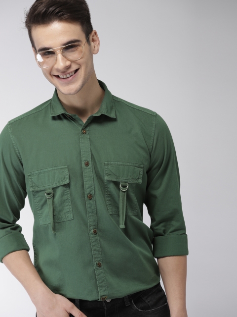 

Mast & Harbour Men Green Slim Fit Solid Casual Shirt