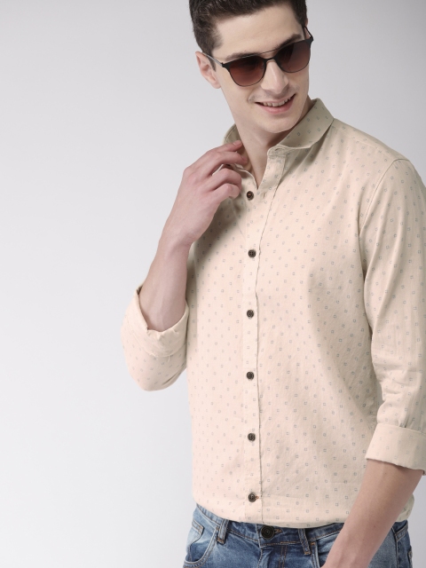 

Mast & Harbour Men Beige Slim Fit Printed Casual Shirt