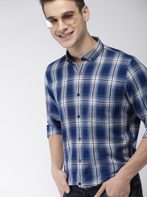 

Mast & Harbour Men Blue & White Slim Fit Checked Casual Shirt