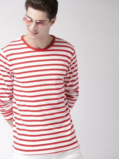 

Mast Harbour Men Red White Striped Round Neck Pure Cotton T-shirt