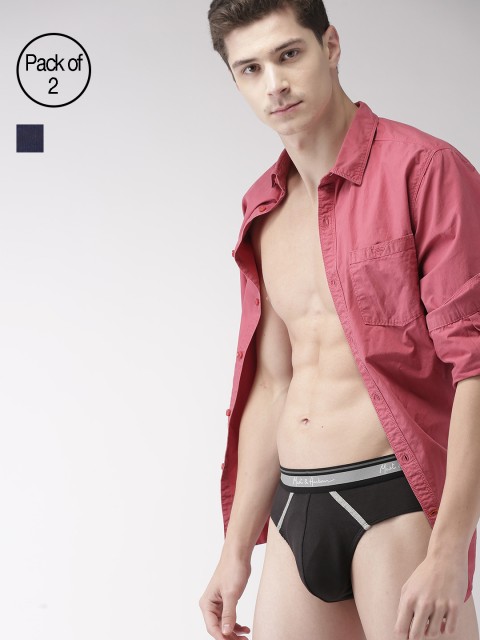 

Mast & Harbour Men Pack of 2 Black & Navy Blue Ultrasoft Cotton Stretchable Briefs MNH-BRF-PK2-003A